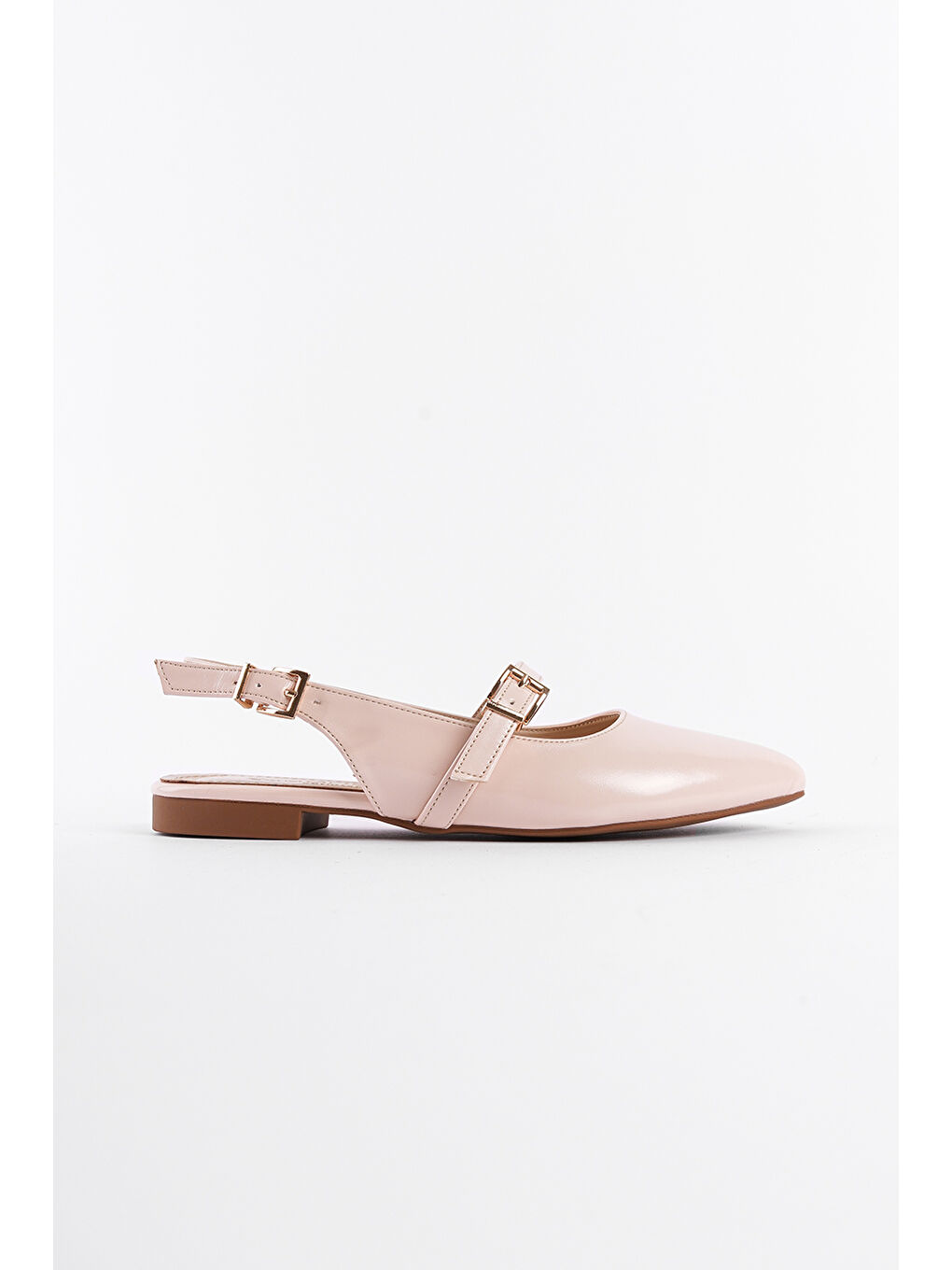 Bej Anna Arkası Açık Bantlı Toka Detaylı Sivri Burunlu Kadın Babet-1