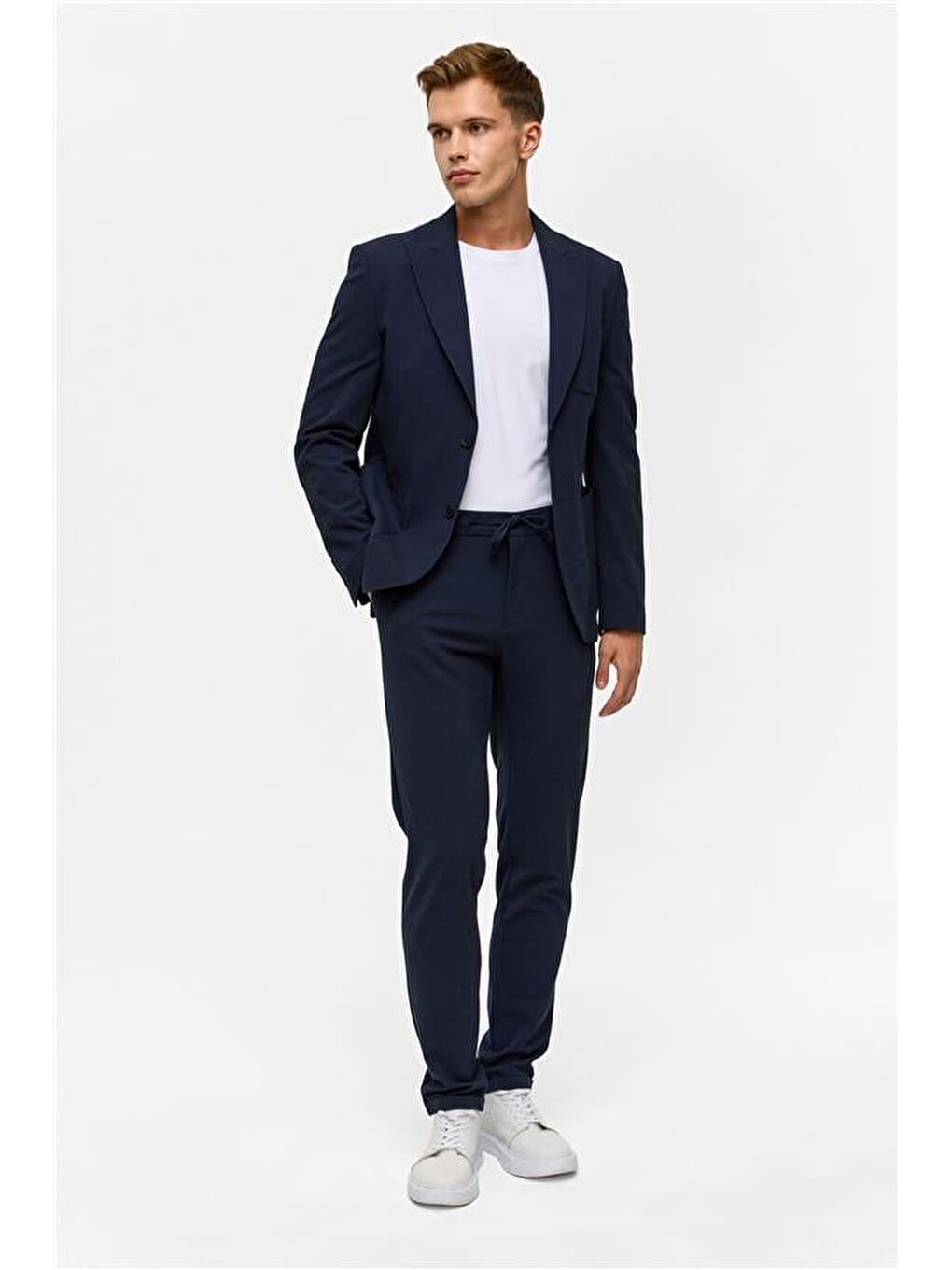 Lacivert Slim Desenli Sivri Yaka 6 Drop Blazer Ceket-3