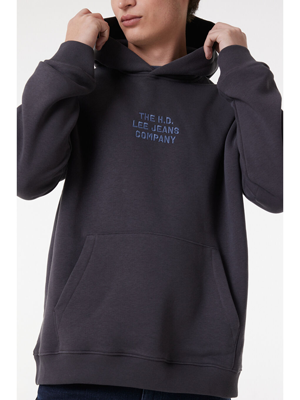 Siyah Relaxed Fit Geniş Kesim Kapüşonlu İçi Polarlı Sırt Baskılı Antrasit Sweatshirt-3