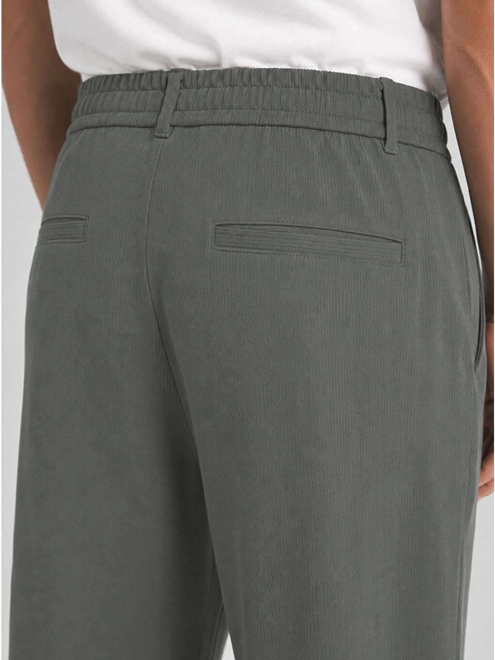 Erkek Haki Relax Fit Bağcıklı Baggy Pantolon-5