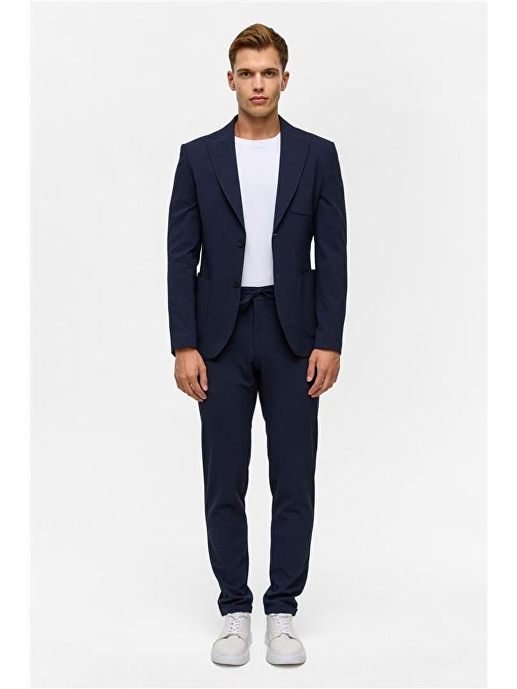 Lacivert Slim Desenli Sivri Yaka 6 Drop Blazer Ceket-4