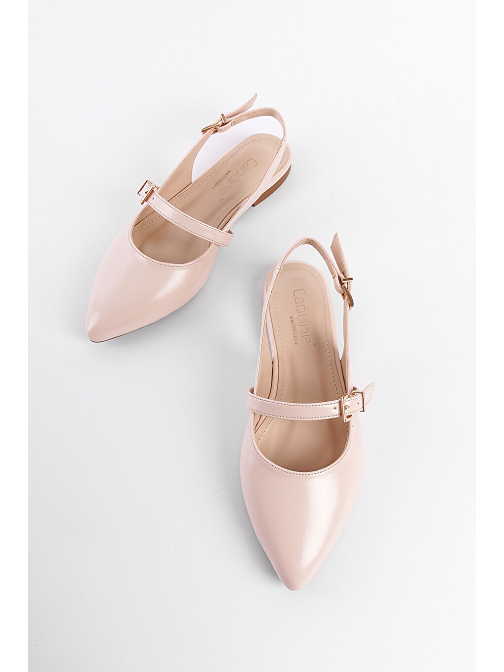 Bej Anna Arkası Açık Bantlı Toka Detaylı Sivri Burunlu Kadın Babet-3