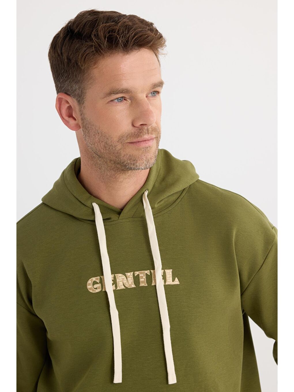 Erkek Oversize Geniş Kesim Pamuklu Baskılı Yeşil Kapüşonlu Sweatshirt-1