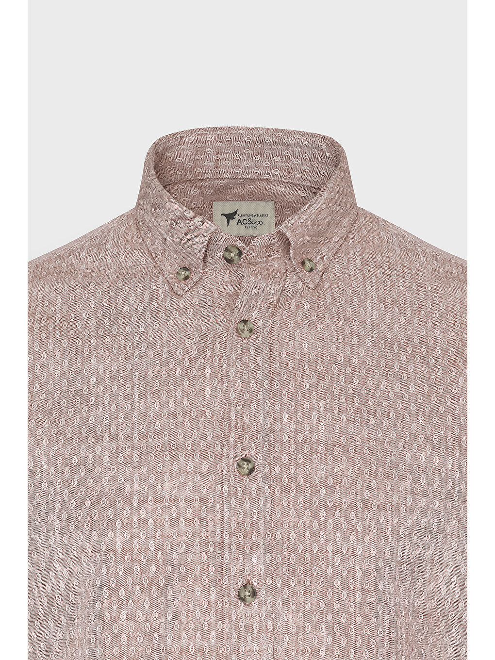 Erkek Kahverengi Slim Fit Dar Kesim %100 Pamuk Armürlü Düğmeli Yaka Casual Gömlek-8