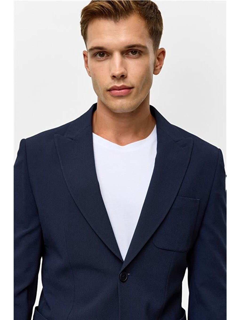 Lacivert Slim Desenli Sivri Yaka 6 Drop Blazer Ceket-5