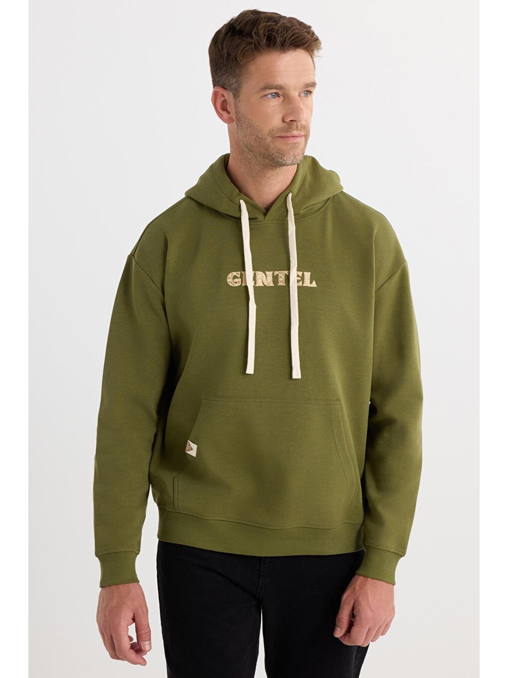 Erkek Oversize Geniş Kesim Pamuklu Baskılı Yeşil Kapüşonlu Sweatshirt-3