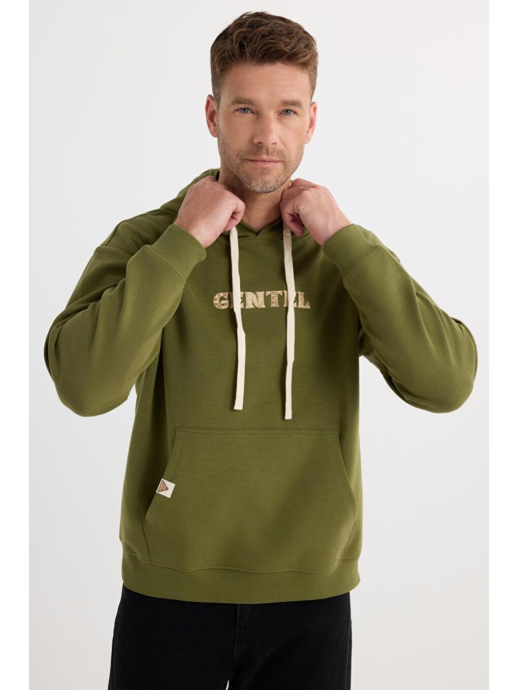 Erkek Oversize Geniş Kesim Pamuklu Baskılı Yeşil Kapüşonlu Sweatshirt-4