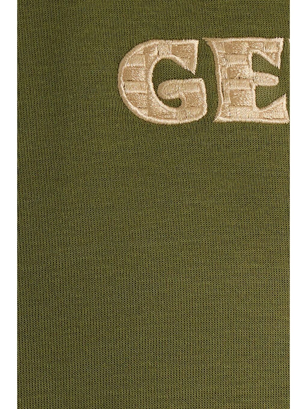 Erkek Oversize Geniş Kesim Pamuklu Baskılı Yeşil Kapüşonlu Sweatshirt-5