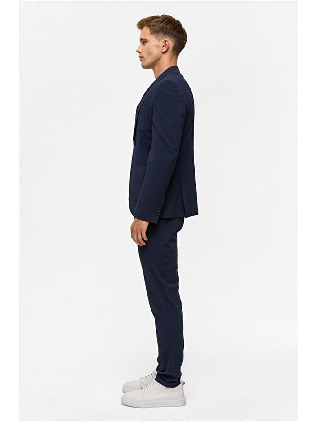 Lacivert Slim Desenli Sivri Yaka 6 Drop Blazer Ceket-6