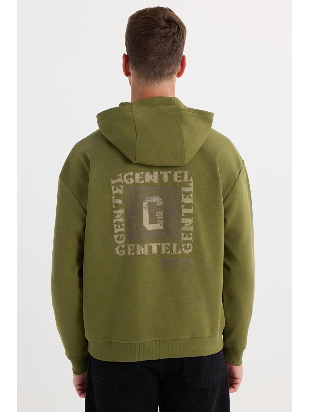 Erkek Oversize Geniş Kesim Pamuklu Baskılı Yeşil Kapüşonlu Sweatshirt-6