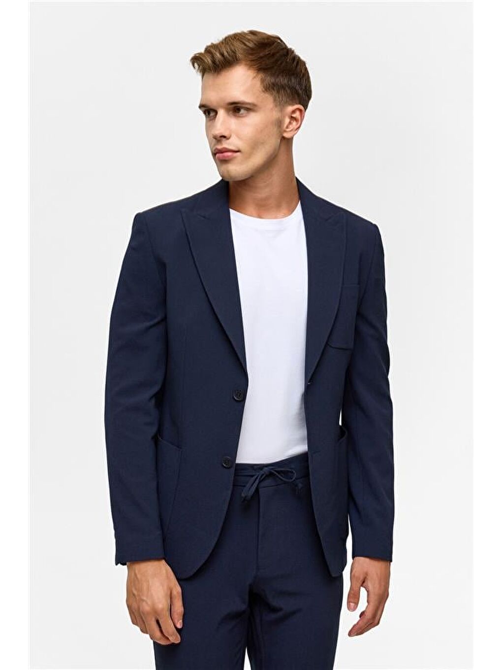 Lacivert Slim Desenli Sivri Yaka 6 Drop Blazer Ceket-8