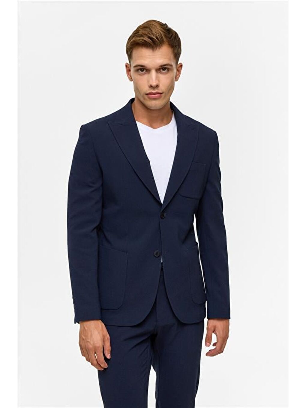Lacivert Slim Desenli Sivri Yaka 6 Drop Blazer Ceket-9