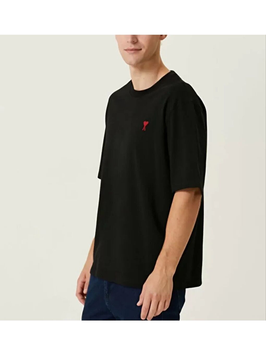 Unisex Bisiklet Yaka Baskılı Oversize T-Shirt - Siyah-1