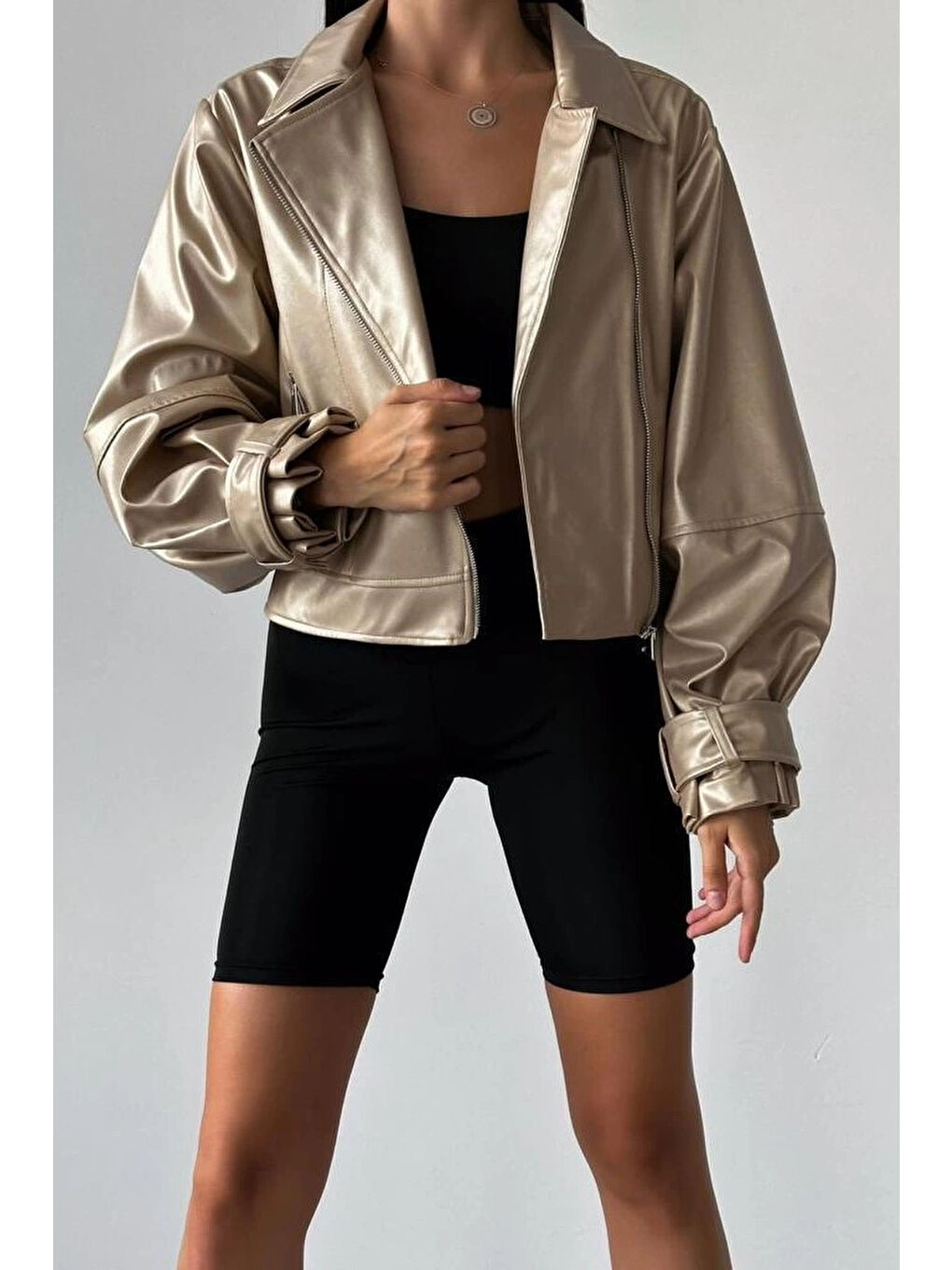 Kadın Bej Oversize Deri Ceket 0991-9999-2