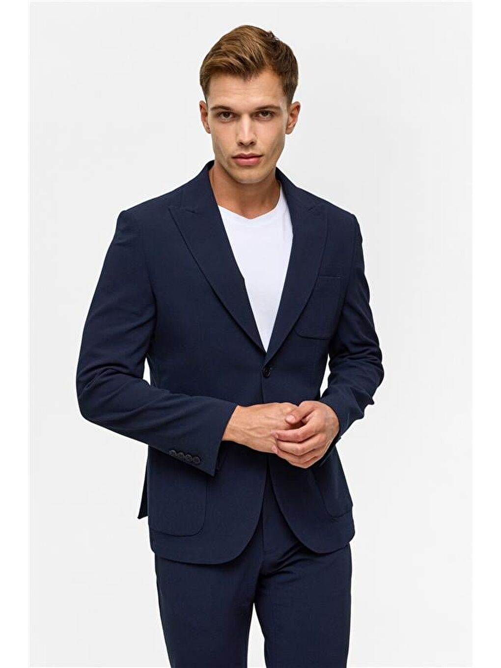 Lacivert Slim Desenli Sivri Yaka 6 Drop Blazer Ceket-10