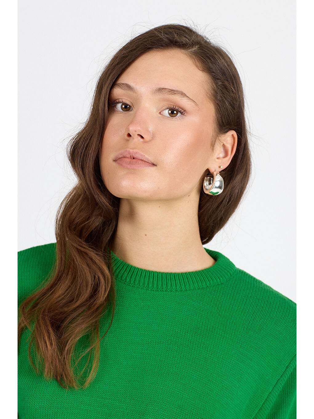 Yeşil Kadın Bisiklet Yaka Triko Bluz 048 (Standart Beden s-m-l-xl Beden Uyumludur)-3