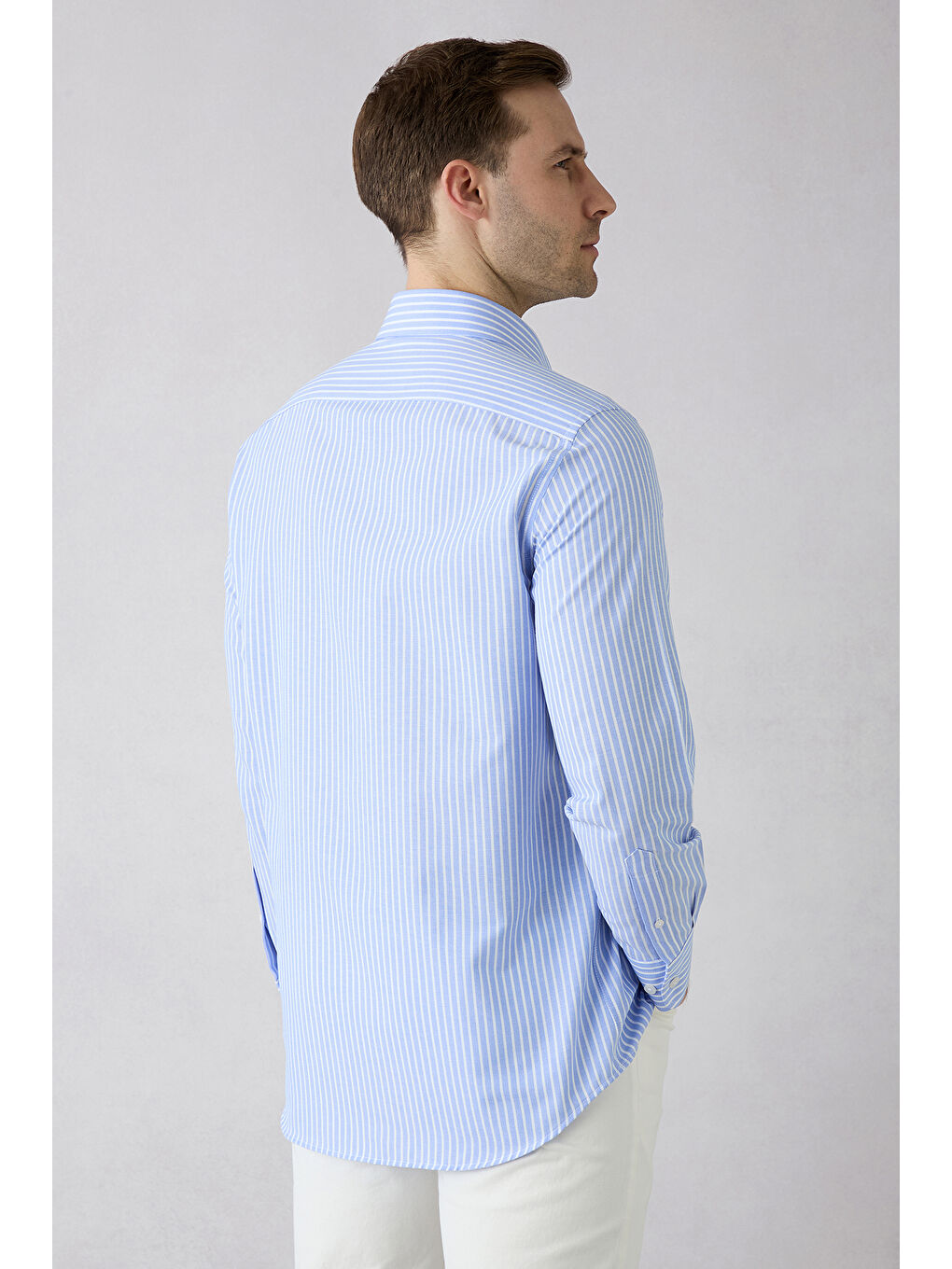 Mavi Uzun Kol Regular Fit Çizgili Pamuklu Gömlek-1