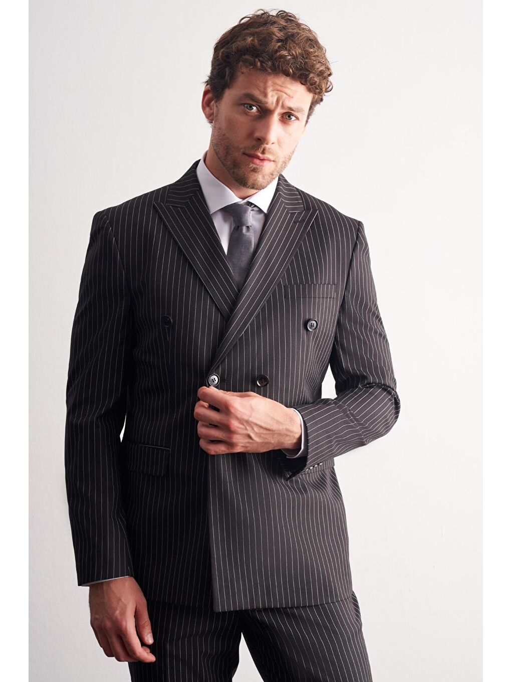 Siyah Kılıç Yaka Tam Astar 6 Drop Slim Fit Esnek Kruvaze Takım Elbise 1001255153-1