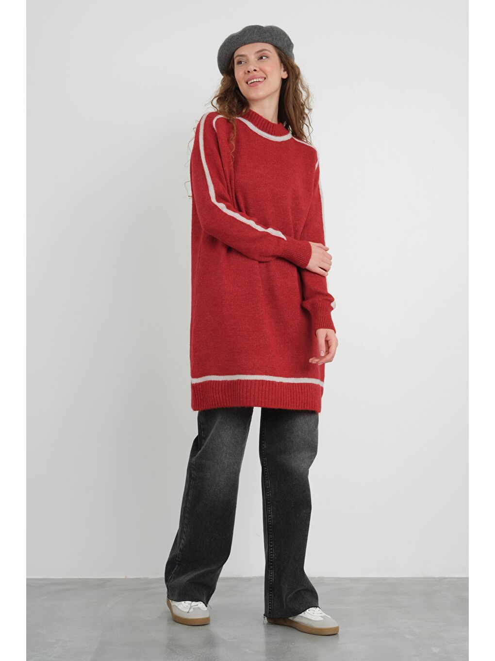 Yarım Balıkçı Yaka Triko Kazak Kırmızı