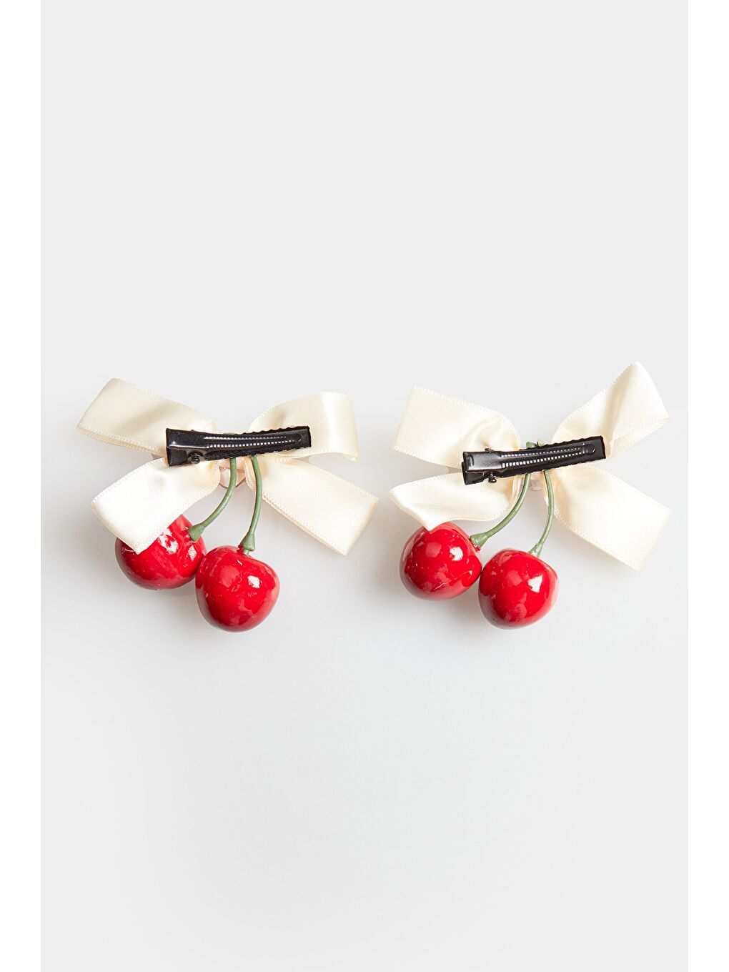 Bej Fiyonk Ve Kiraz Figürlü Kız Çocuk Toka-2