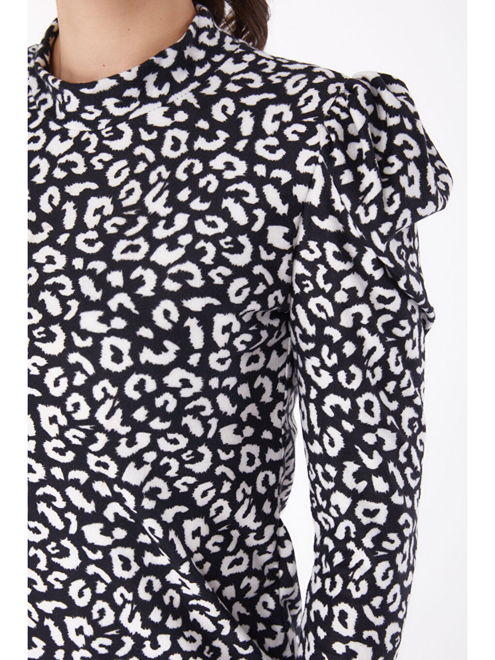 Leopar Desenli Bluz Siyah - 26217-4