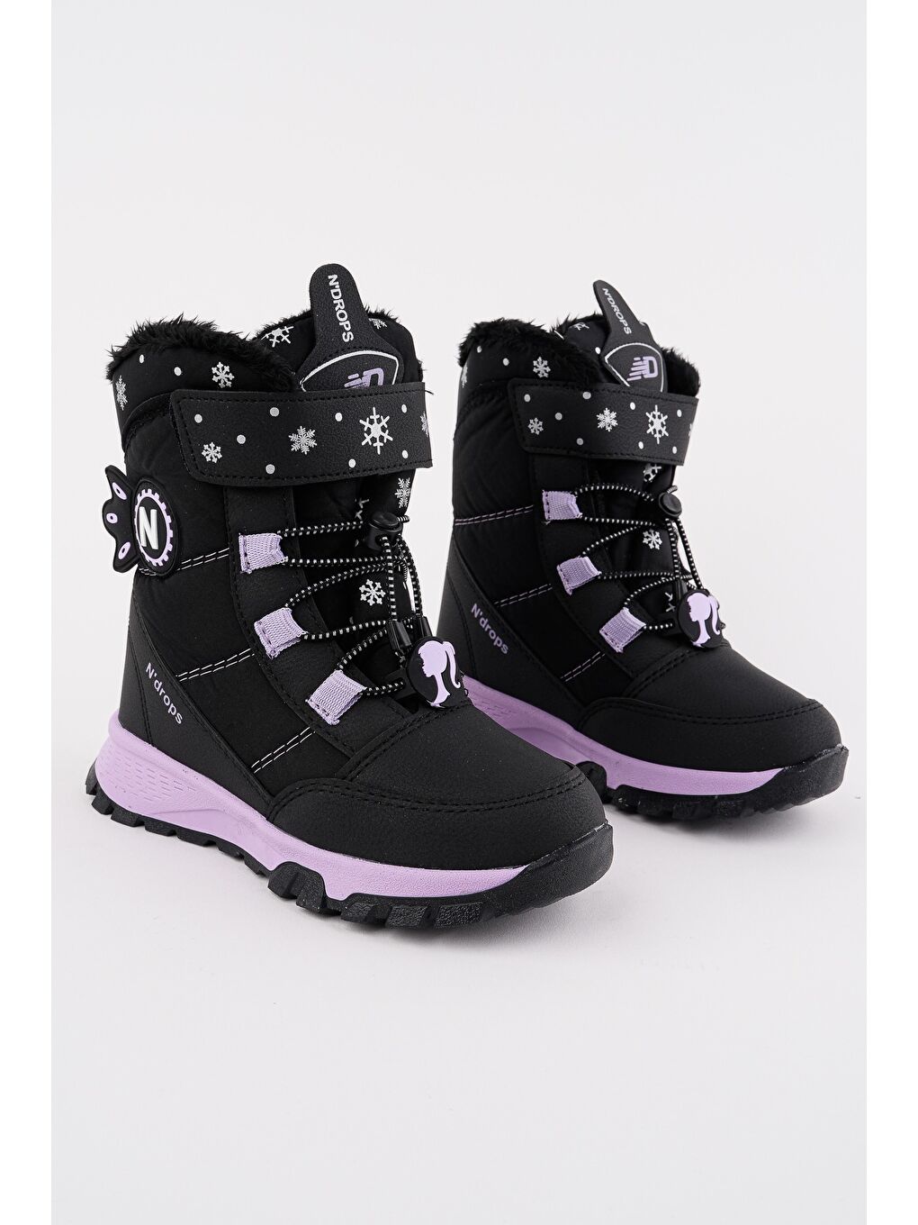 Siyah TWİNKLE İçi Kürklü Bağcıklı ve Cırtlı Kız Çocuk Bot-1