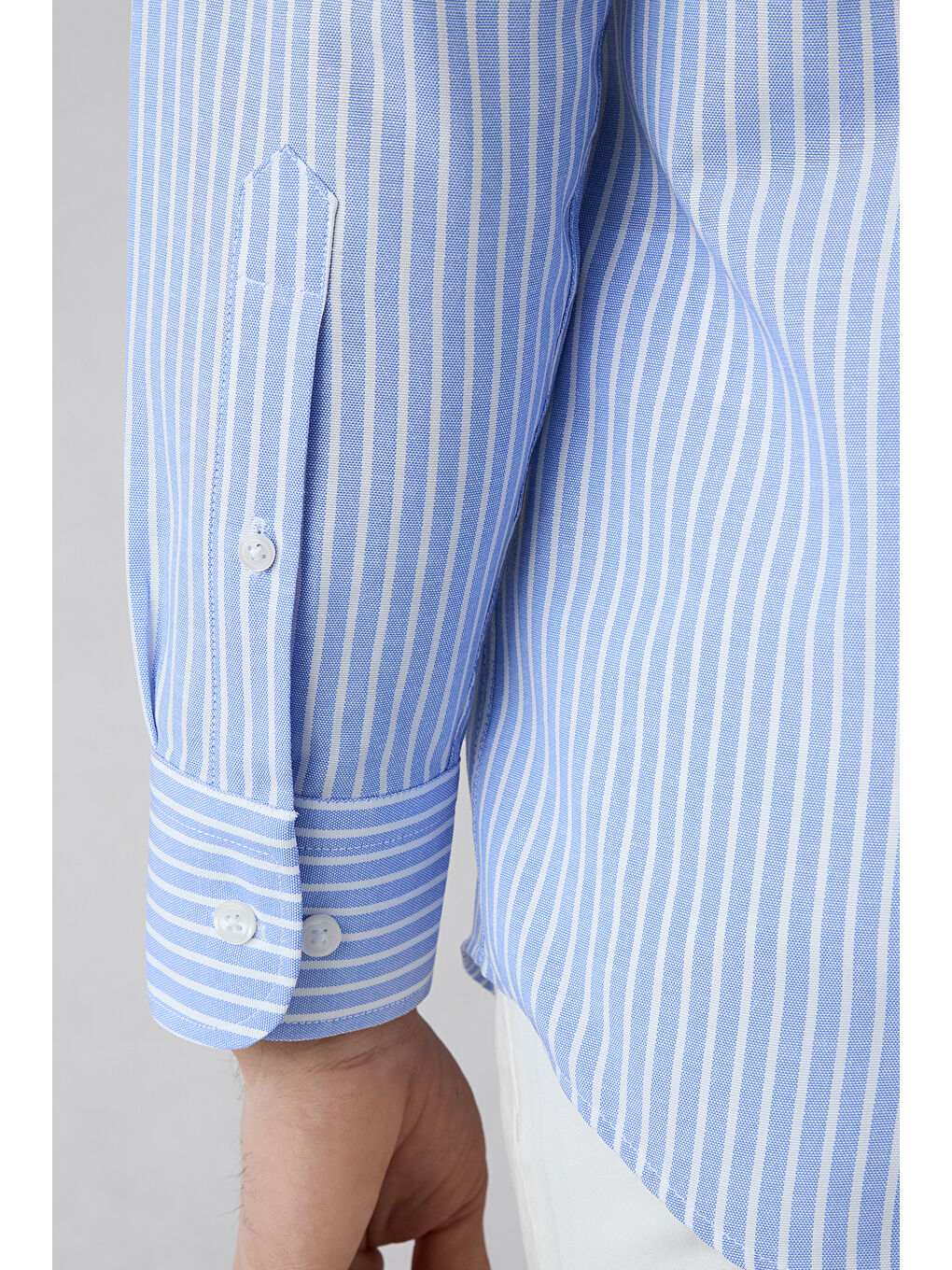 Mavi Uzun Kol Regular Fit Çizgili Pamuklu Gömlek-2
