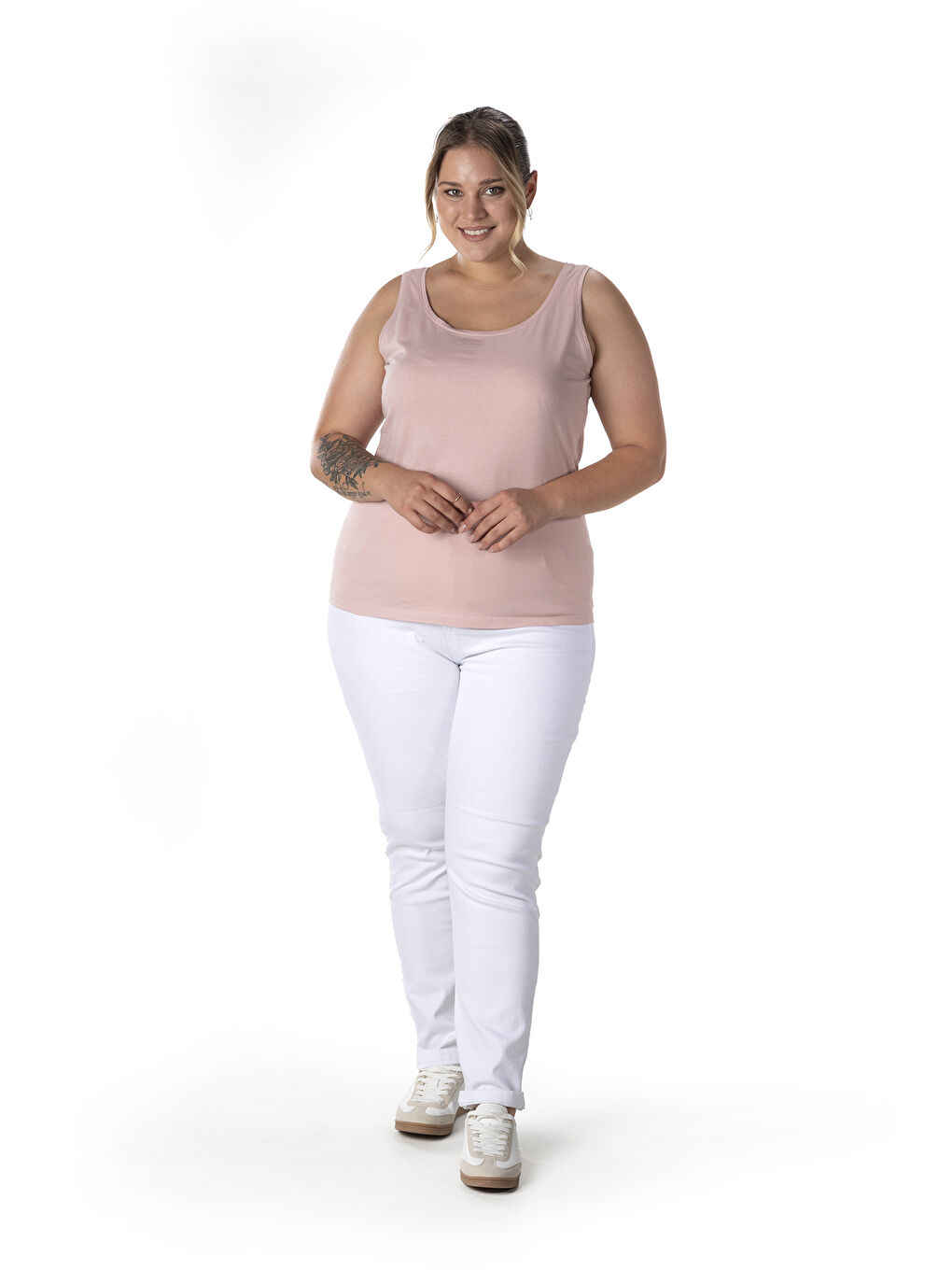 Pembe Büyük Beden Sıfır Kol Basic Atlet 1097164-3