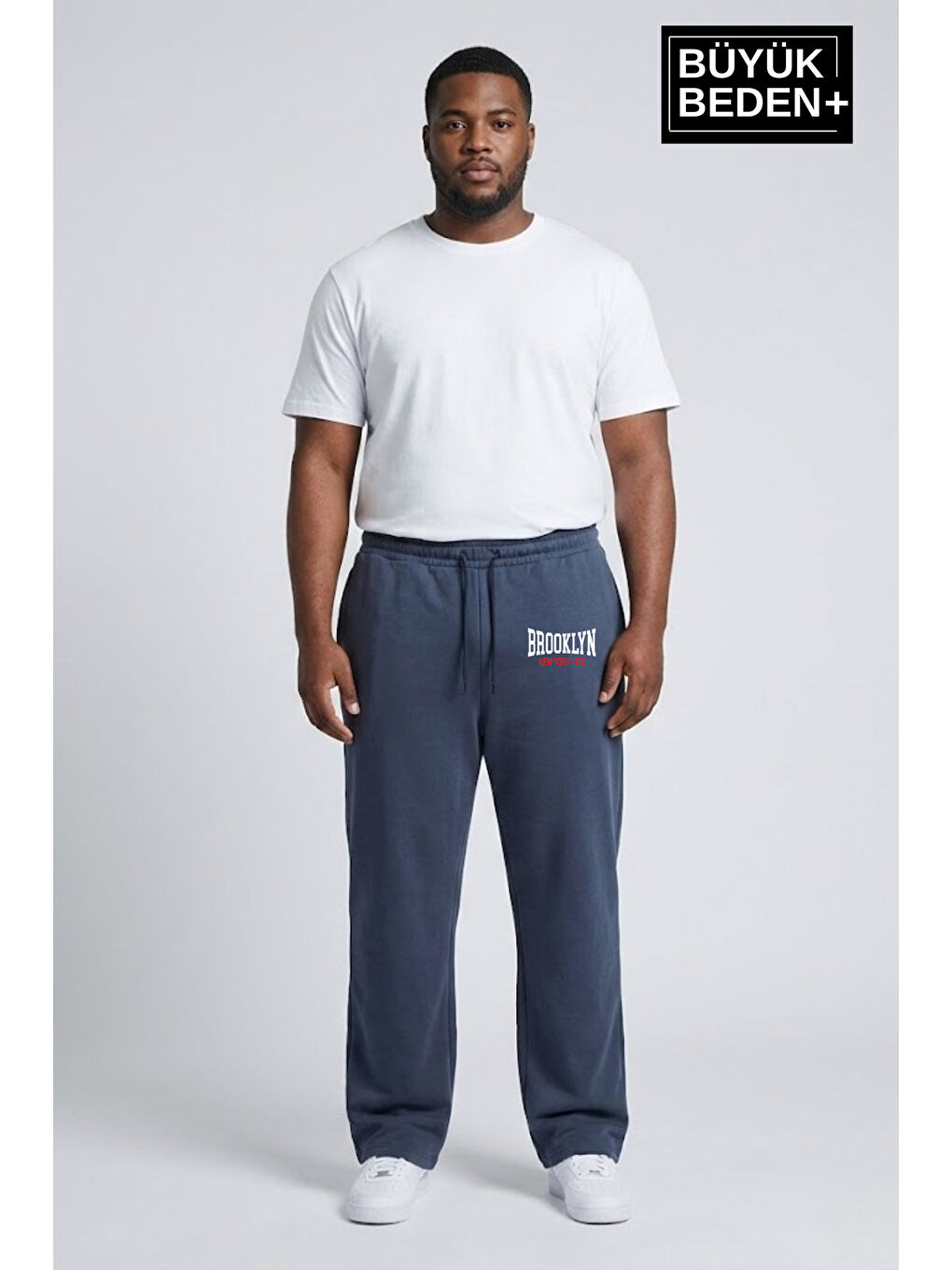 Mavi Erkek Büyük Beden BROOKLYN 1970 Baskılı Paça Reçme İnce Eşofman Altı SPR26EA952-3