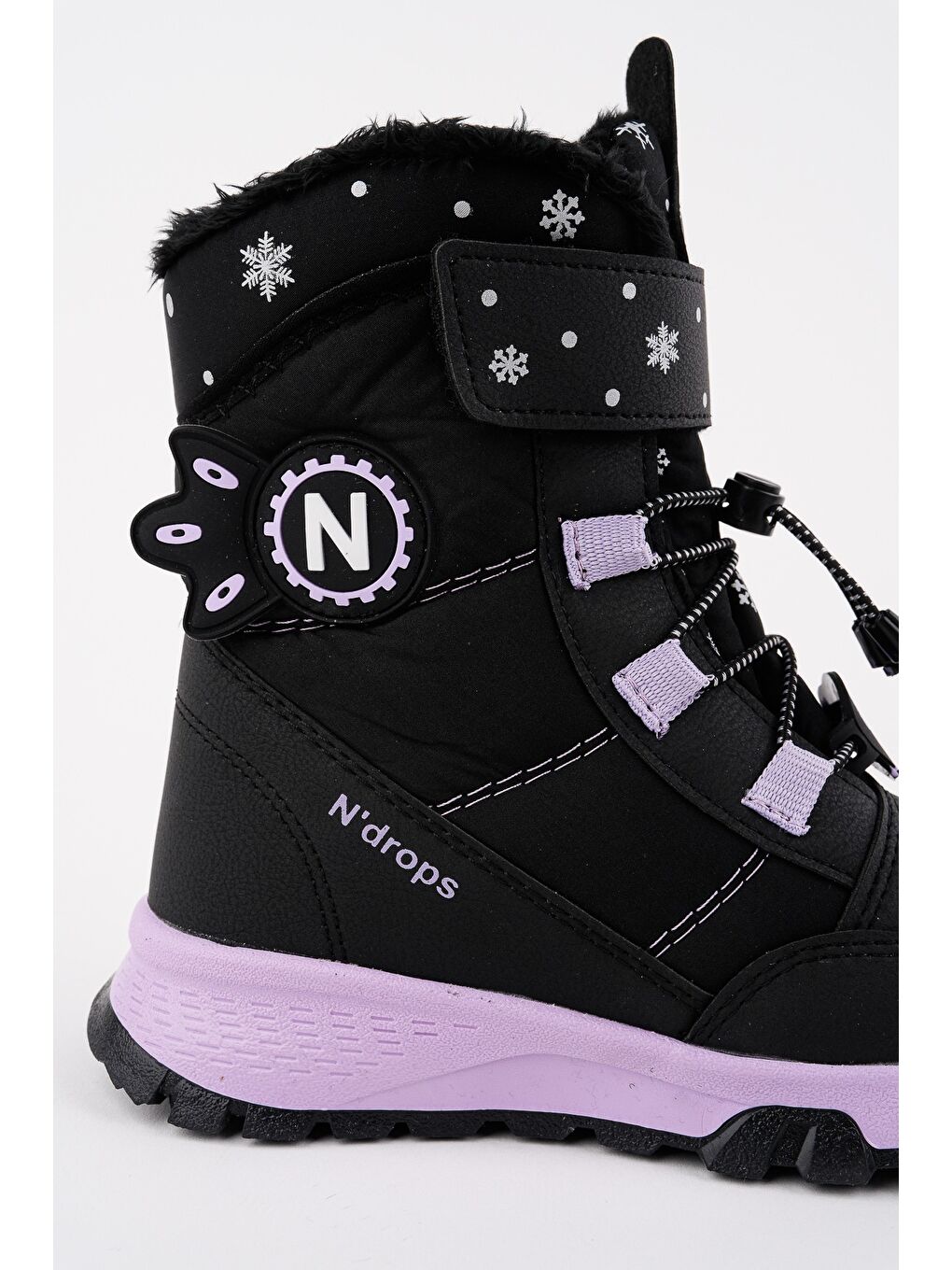 Siyah TWİNKLE İçi Kürklü Bağcıklı ve Cırtlı Kız Çocuk Bot-5