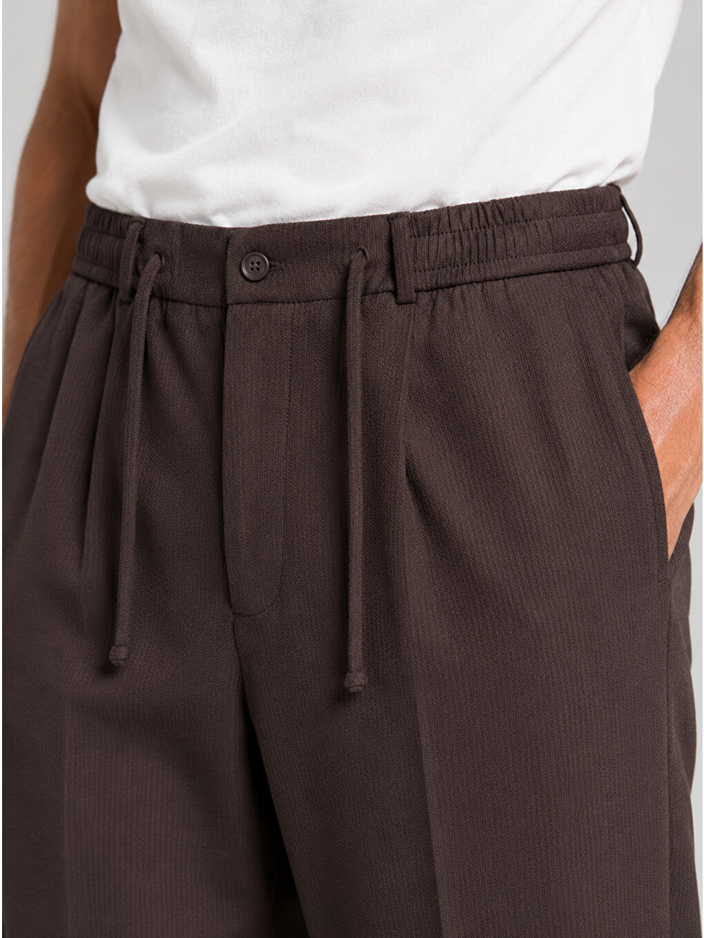 Erkek Acı Kahverengi Relax Fit Bağcıklı Baggy Pantolon-3