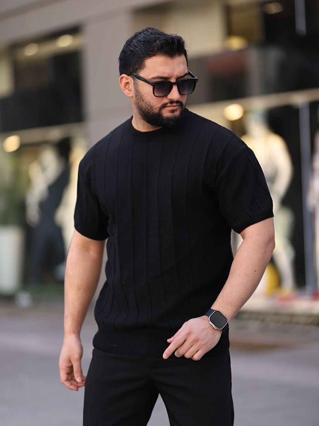 Karışık 3'lü Set Bisiklet Yaka Kabartma Triko Örme  Erkek Kısa Kollu Tişört-1