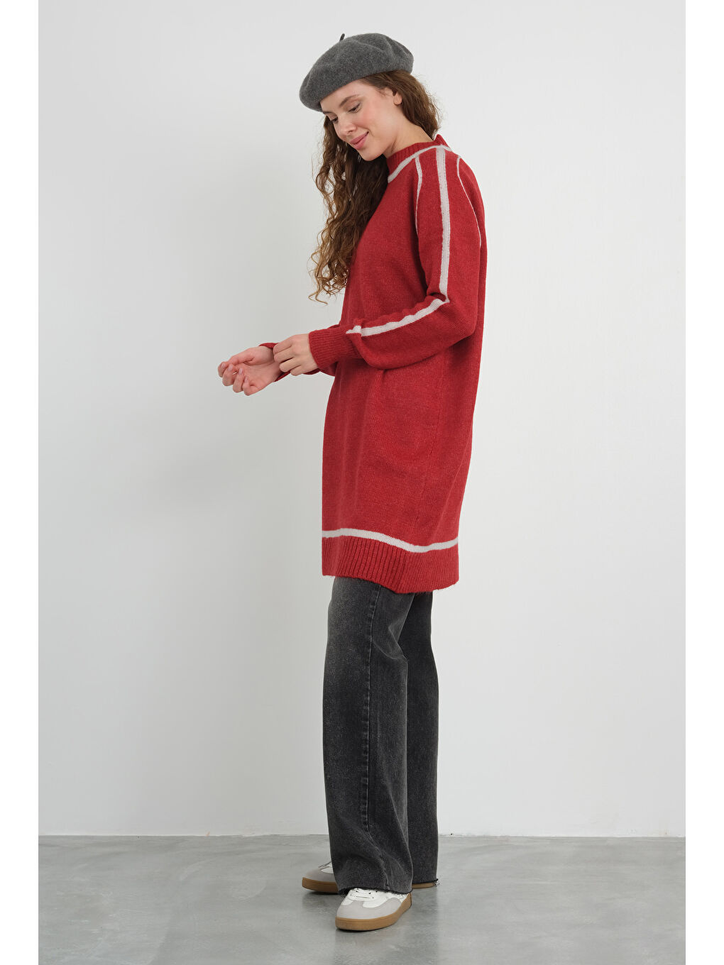 Yarım Balıkçı Yaka Triko Kazak Kırmızı-1