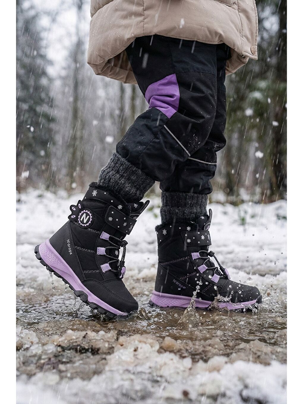 Siyah TWİNKLE İçi Kürklü Bağcıklı ve Cırtlı Kız Çocuk Bot-6