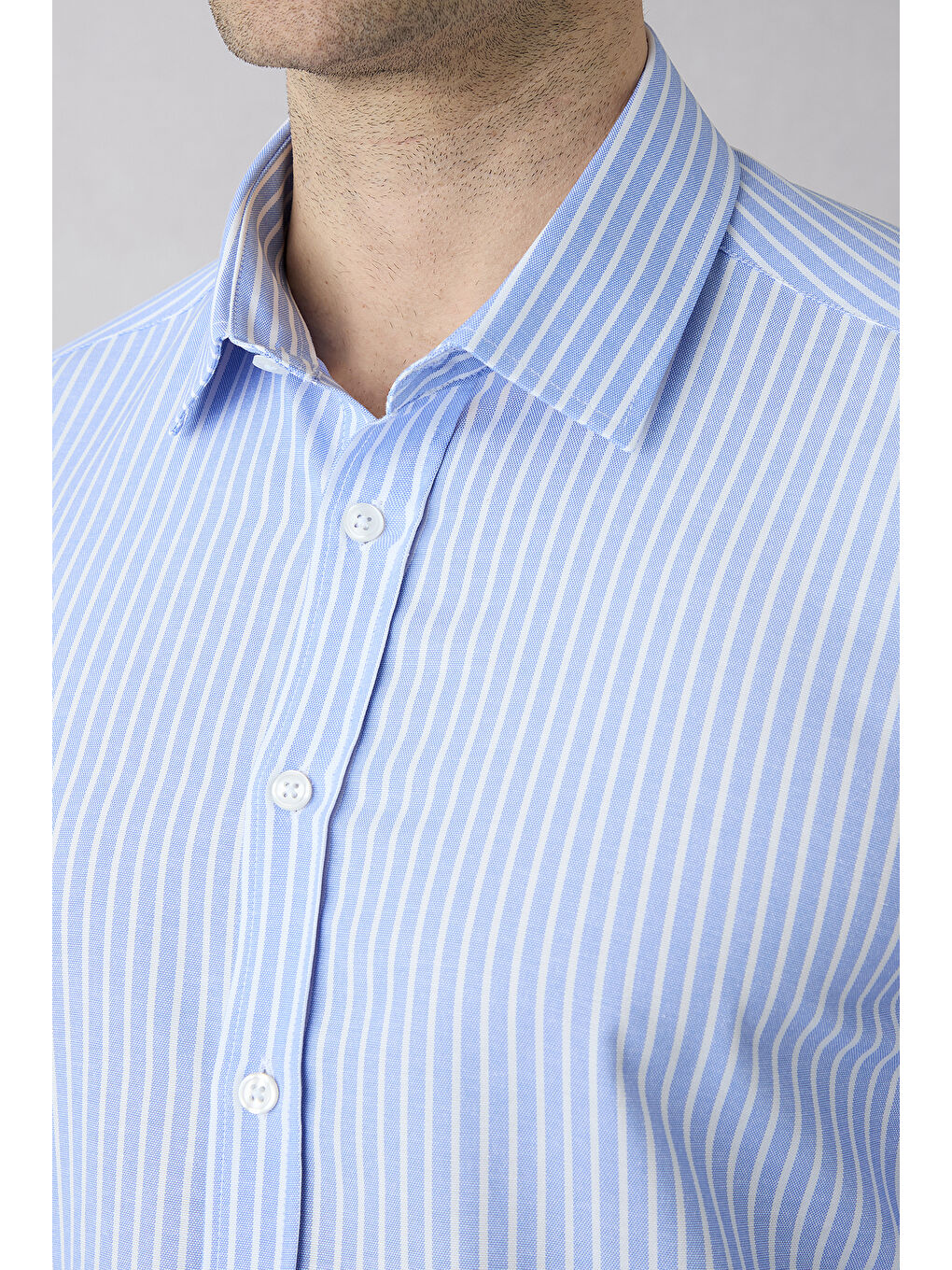 Mavi Uzun Kol Regular Fit Çizgili Pamuklu Gömlek-3