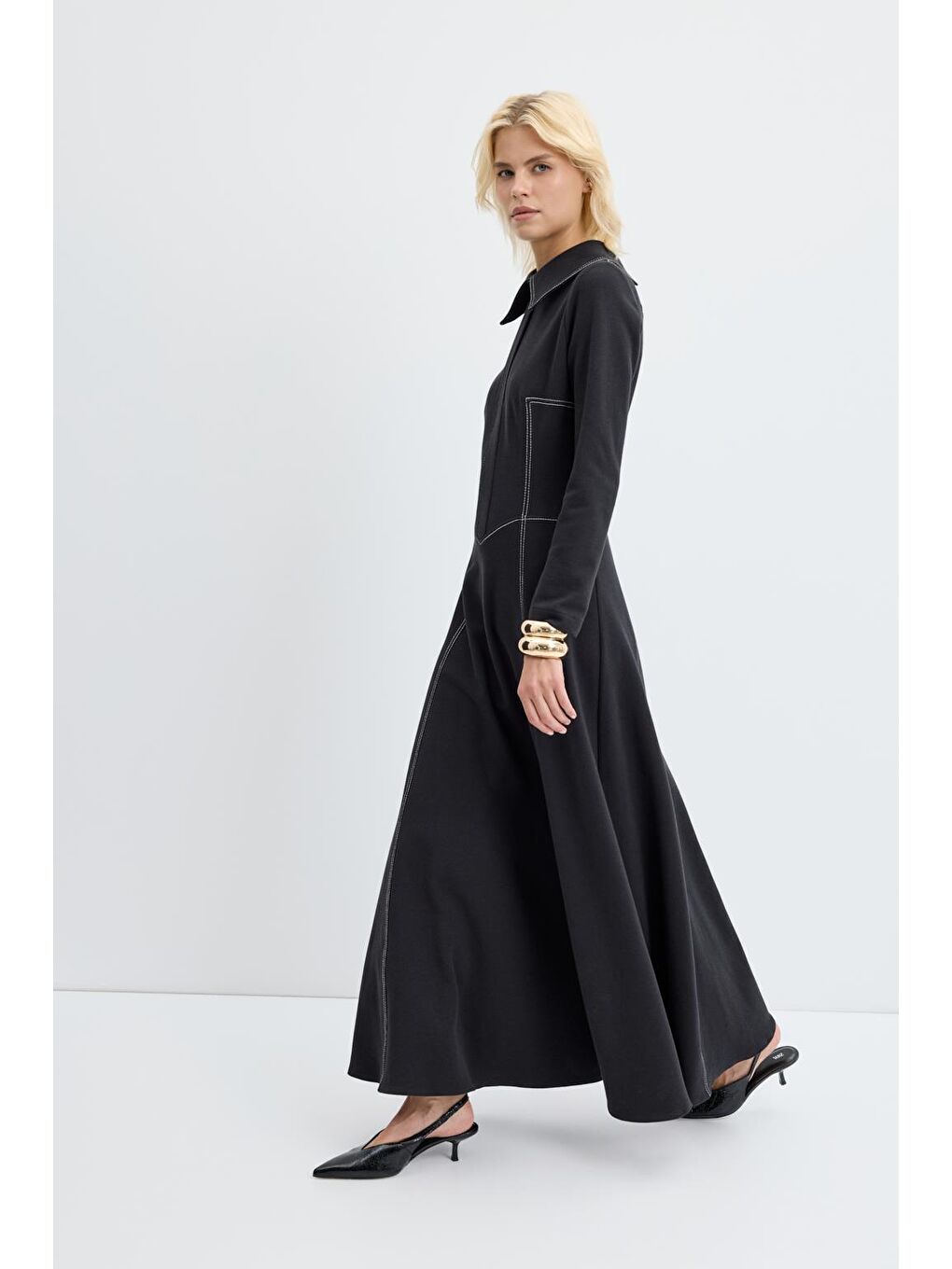 Punto Dikişli Örme Elbise Siyah