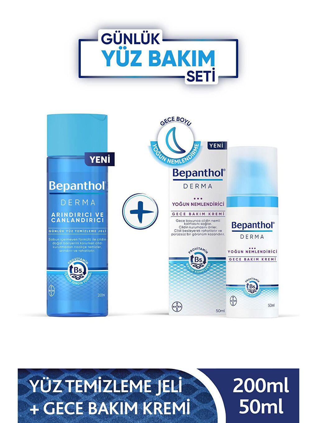 Bepanthol Şeffaf Derma Yoğun Nemlendirici Gece Bakım Kremi 50ML + Derma Günlük Yüz Temizleme Jeli 200ML - 1