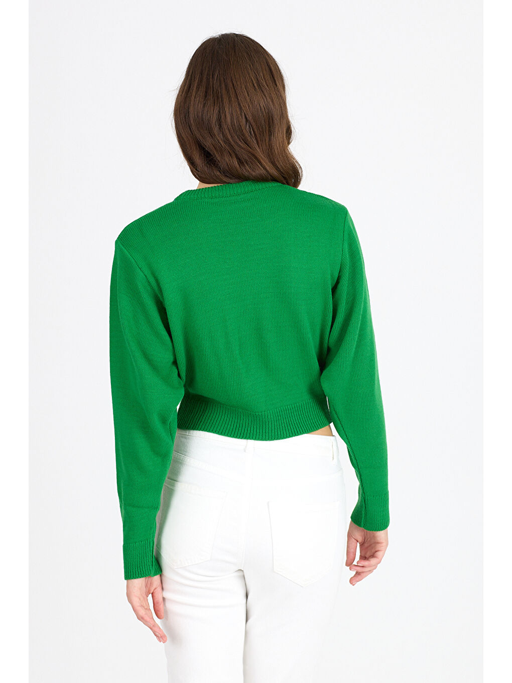 Yeşil Kadın Bisiklet Yaka Triko Bluz 048 (Standart Beden s-m-l-xl Beden Uyumludur)-4