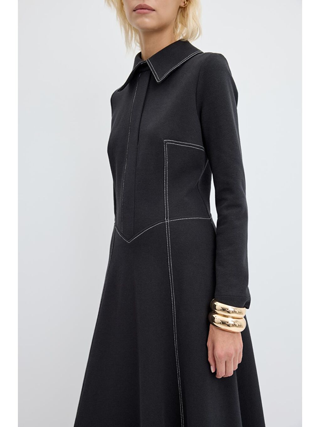 Punto Dikişli Örme Elbise Siyah-2