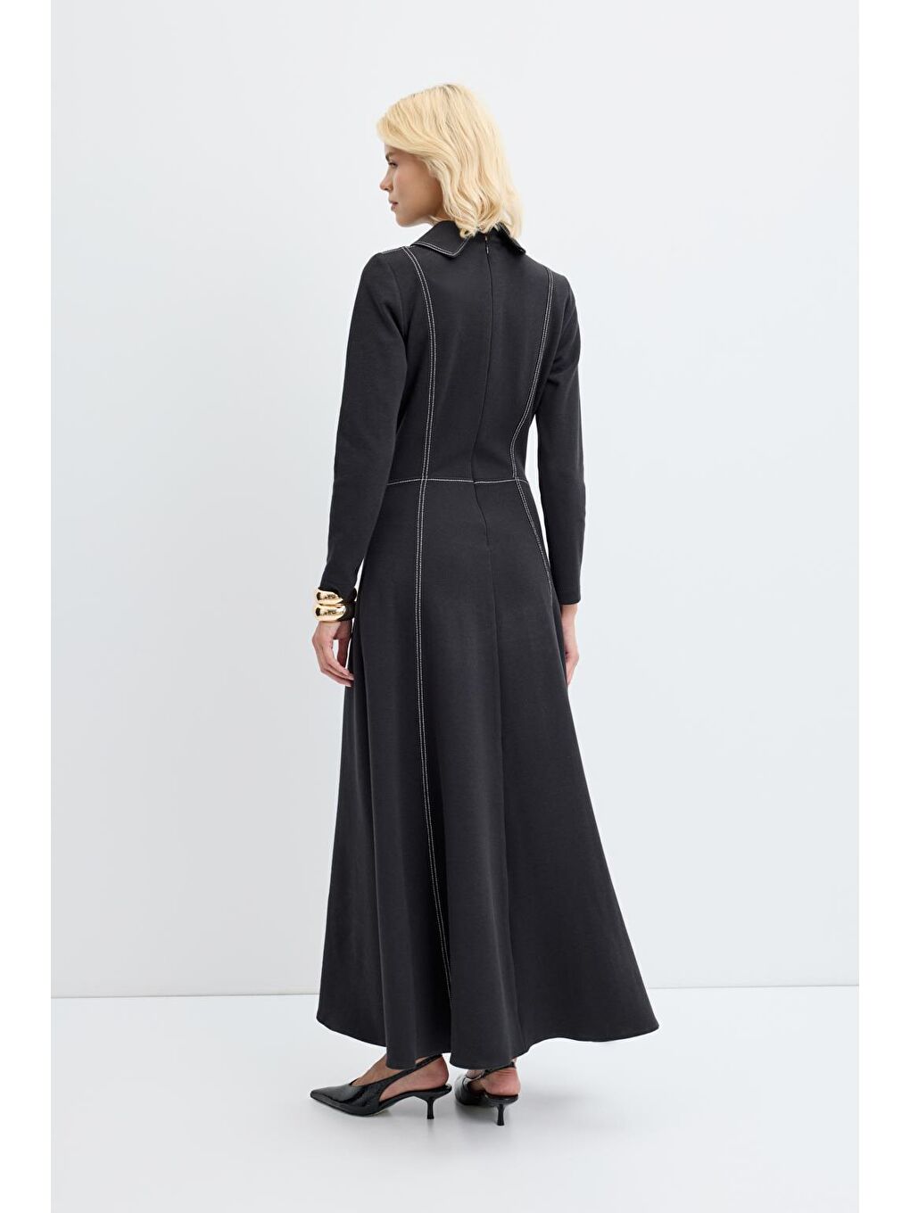 Punto Dikişli Örme Elbise Siyah-4