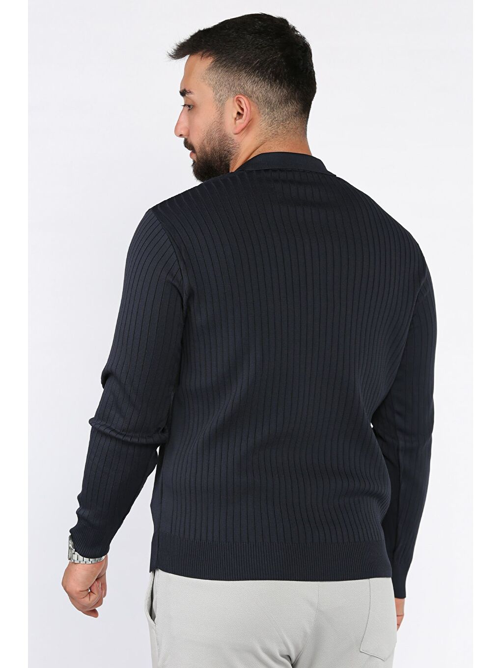 Lacivert Erkek Polo Yaka Yarım Fermuarlı Triko Kazak-2