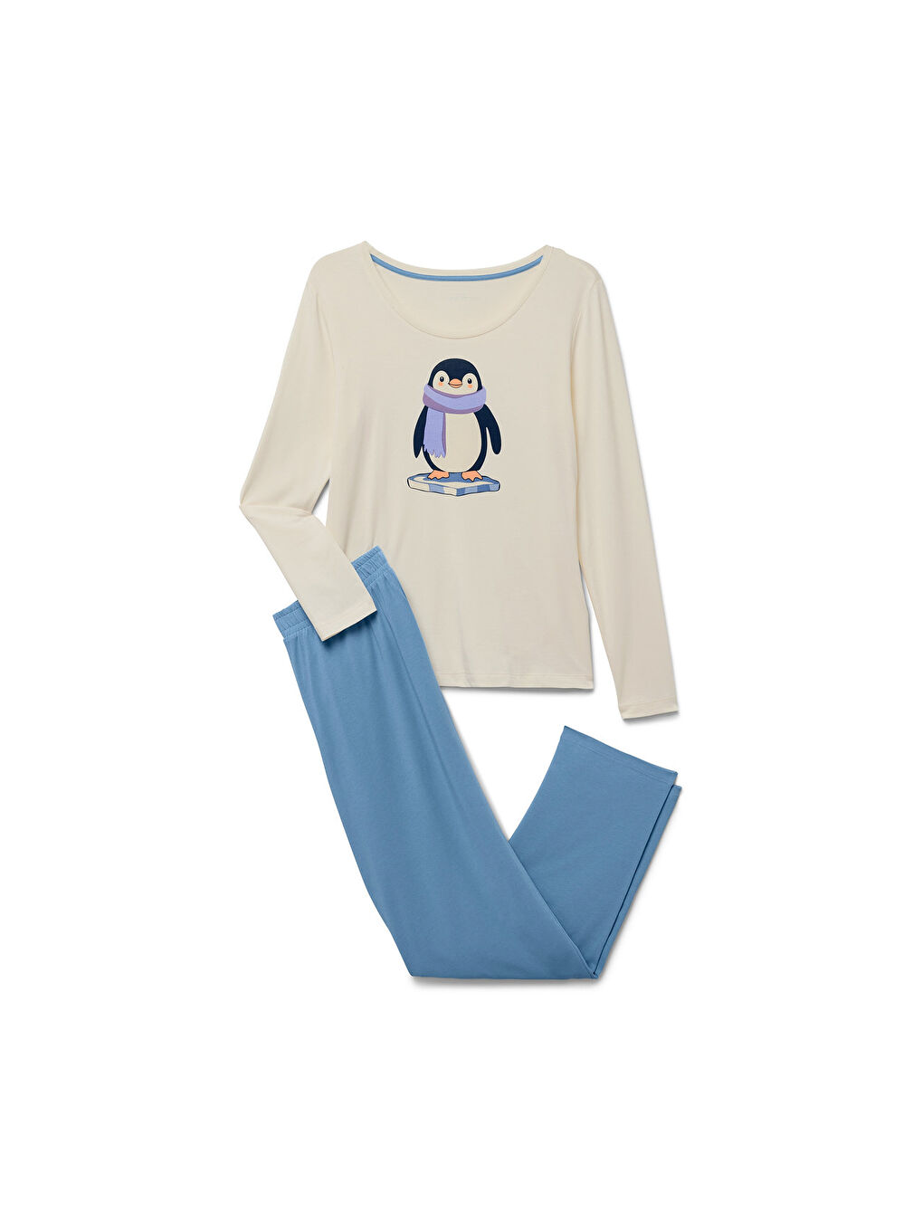 Ekru Kadın Pijama, Basic Penguen-2