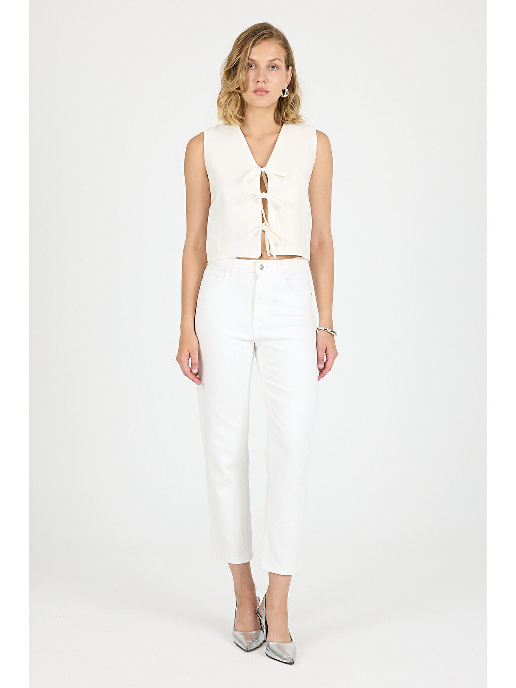 Beyaz Unisex Slım Pantolon 4637