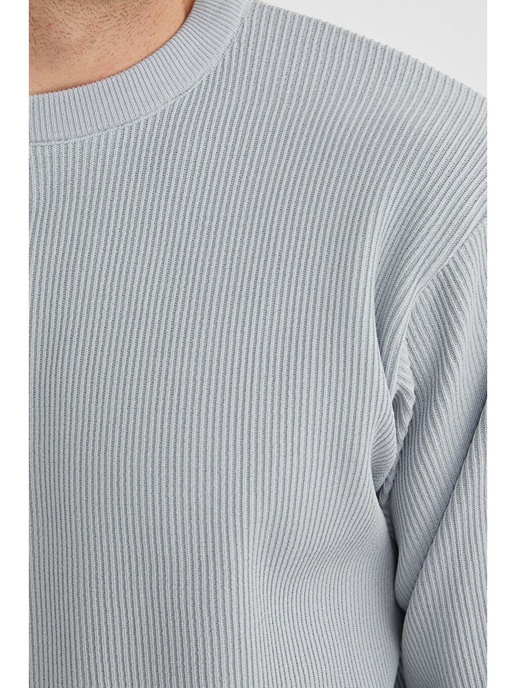 Gri Basic Bisiklet Yaka Triko Kazak-3