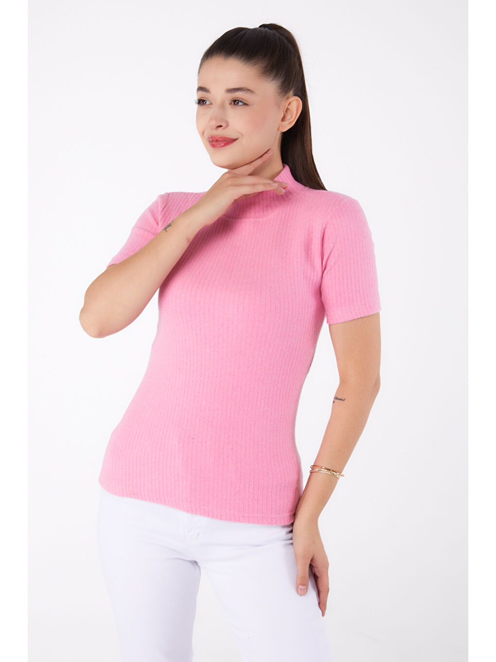 Kısa Kollu Bluz Pembe - 26315-1