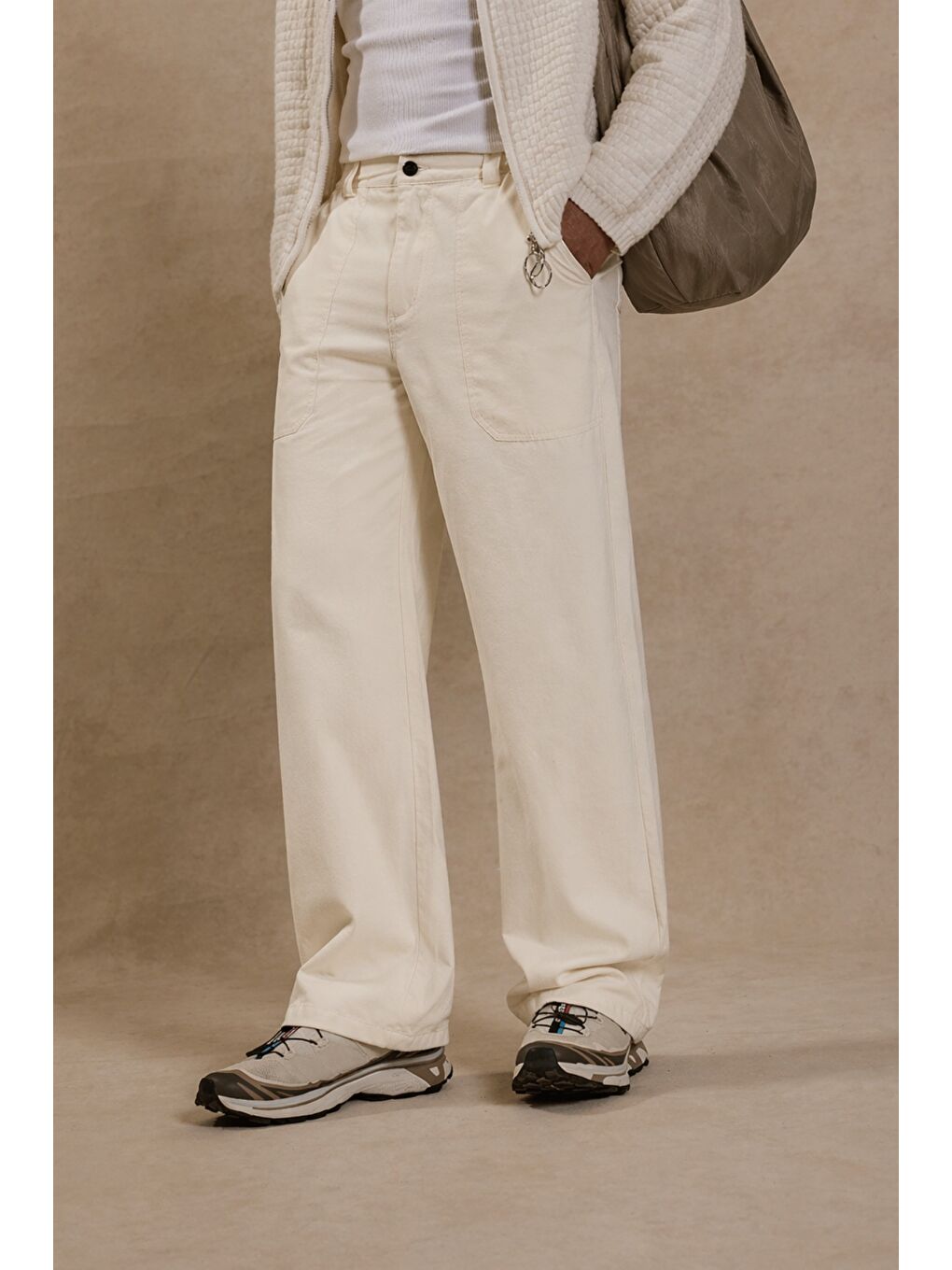 Bej Erkek Geniş Paça Baggy Pantolon