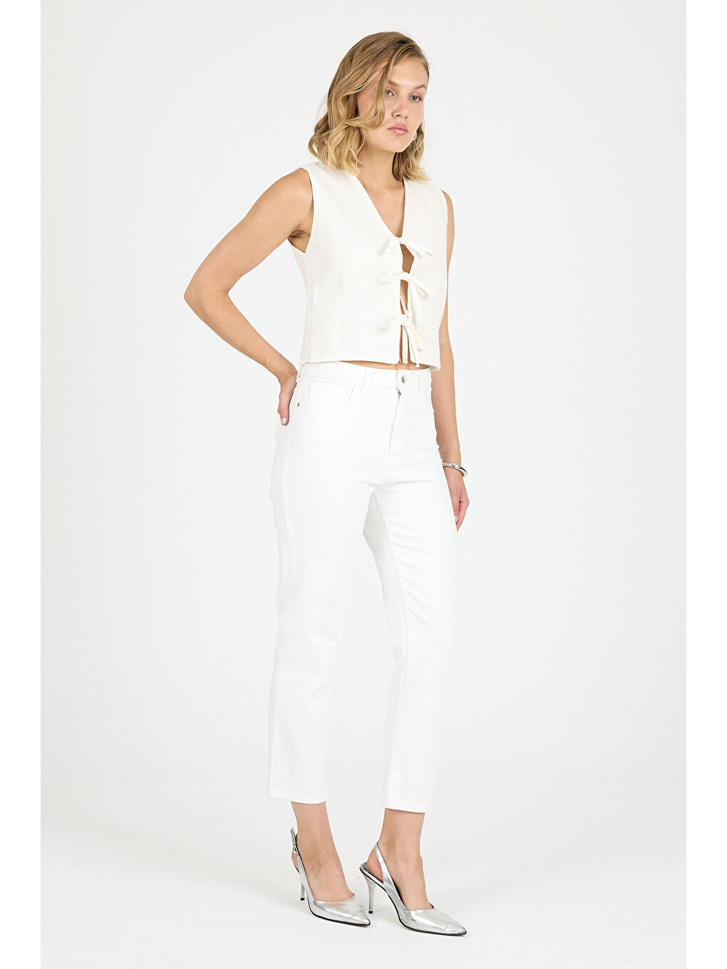 Beyaz Unisex Slım Pantolon 4637-1