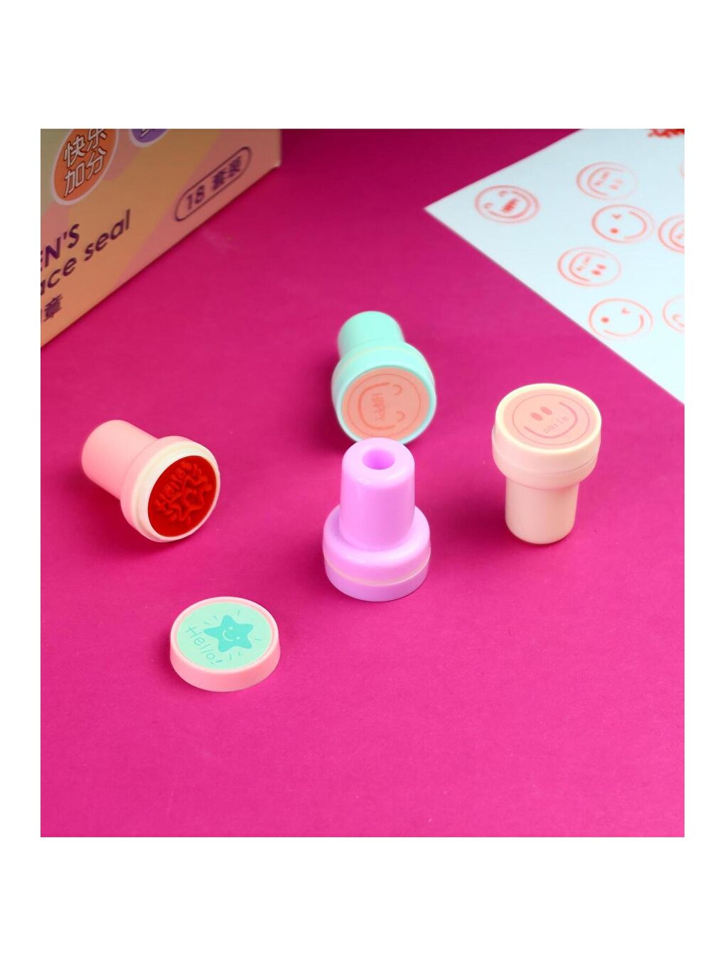 4'lü Çocuk Ödül Mühür Seti – Smiley Yüz İfadeli Mini Kaşe-1