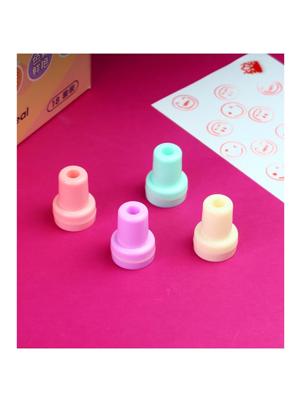 4'lü Çocuk Ödül Mühür Seti – Smiley Yüz İfadeli Mini Kaşe-2