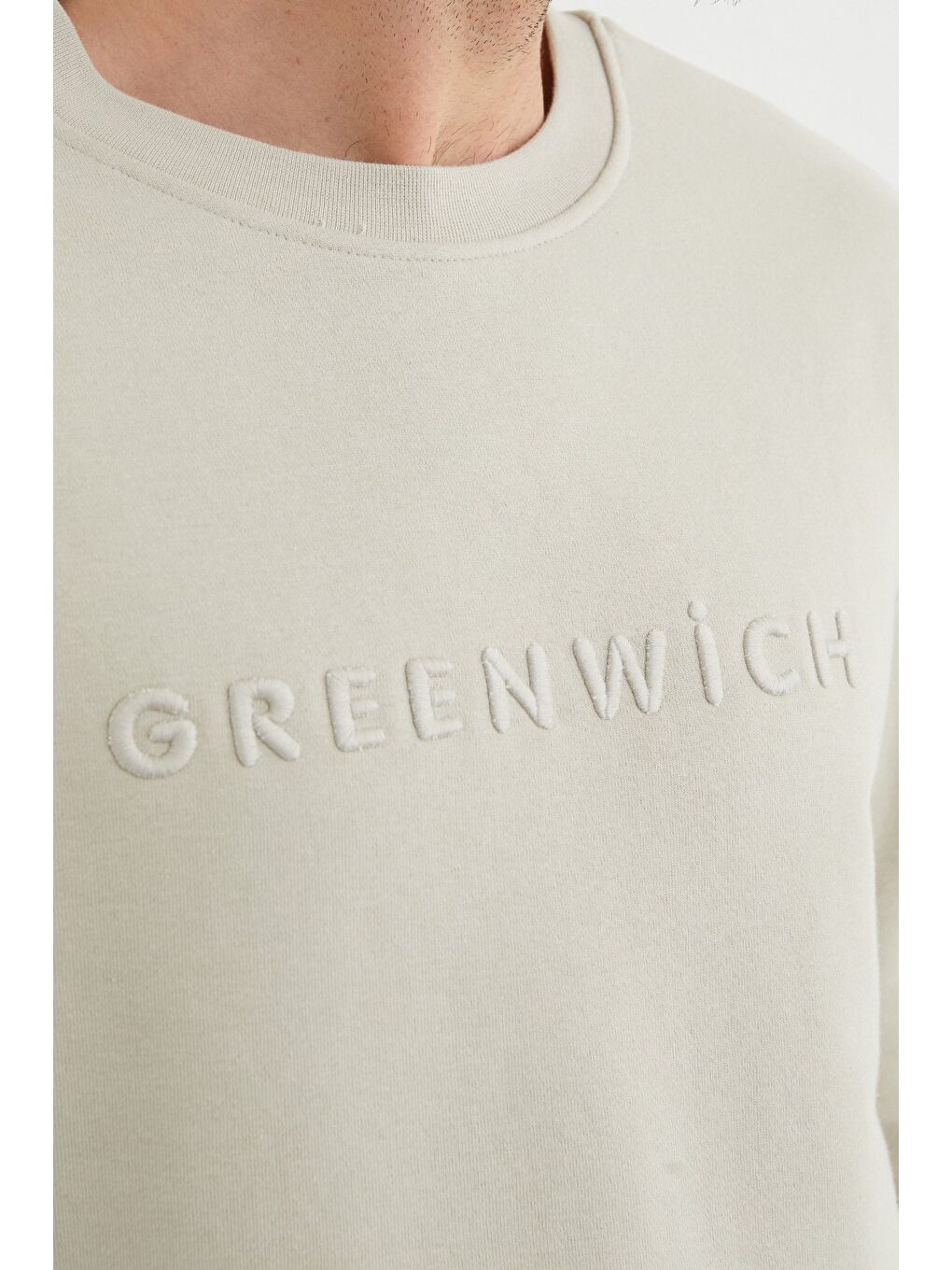 Bej Greenwich Yazı Nakışlı Bisiklet Yaka Sweatshirt-3